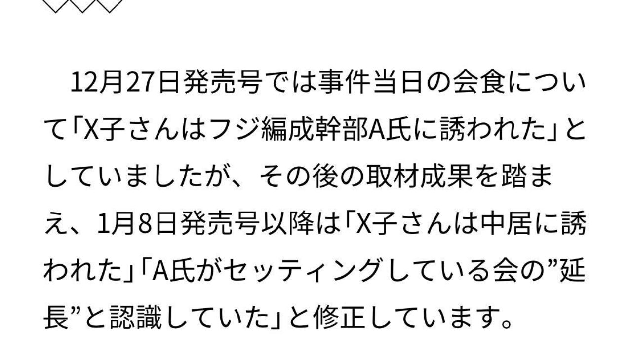 文春の中居正広の報道訂正